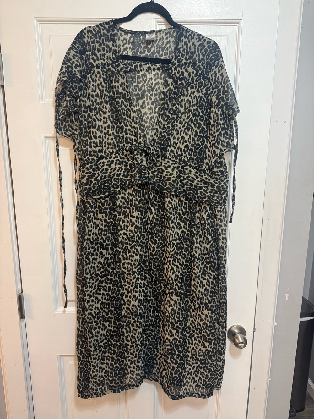 Time and Tru Leopard Print Swim Coverup in Black and Cream